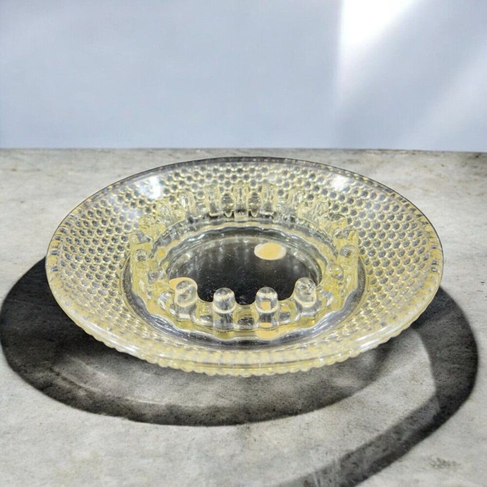 Vintage Retro Hobnail Mid Century Ashtray Yellow Tint Glass Ashtray Dish Antique